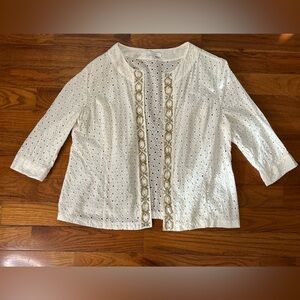 Coral Bay White Eyelet Embroidered Tunic Jacket Womens 1X Great Condition